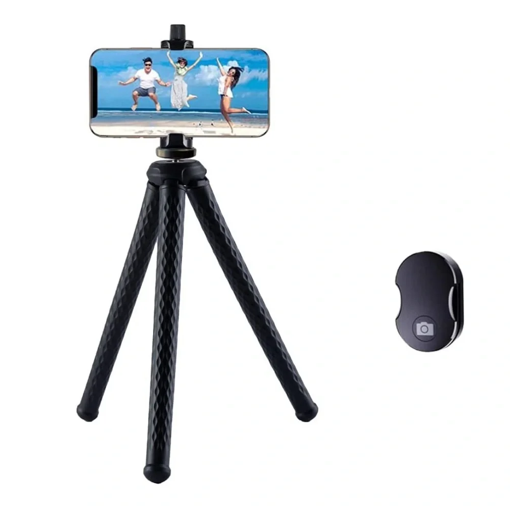 NEW! Flexible Tripod Phone Camera Stand Holder Bluetooth Remote Compact Black